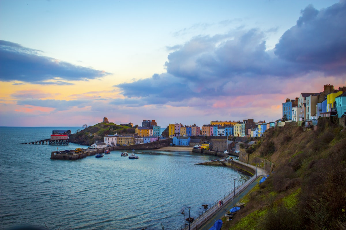 Tenby harbour at sunset