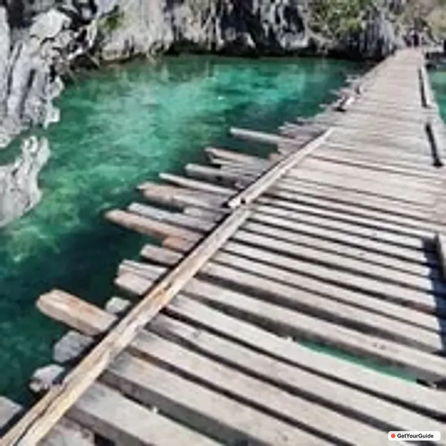 Twin Lagoon inner chamber in Coron, its warm sheltered water reflecting overhanging limestone walls and mangrove fringe