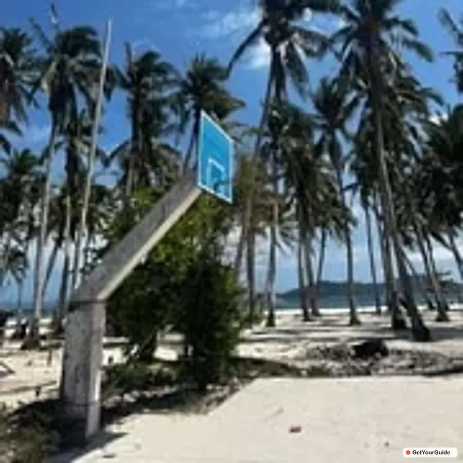 White-sand beach on Darocotan Island with hammocks in palm shade, El Nido, Palawan